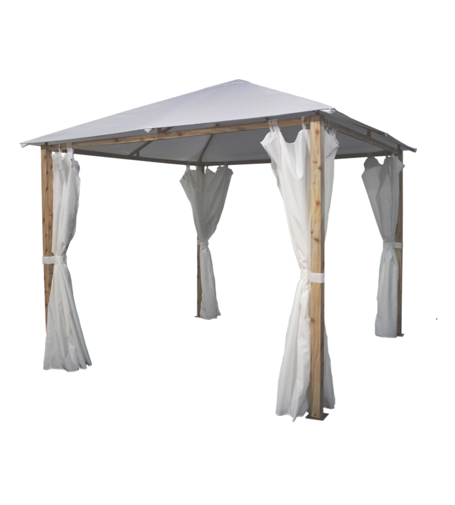 Gazebo da esterno euro garden "trento" in alluminio effetto legno con tende, 3x3 metri